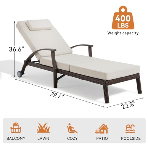 Outdoor Lounge Chairs Set of 4, Lounge Chair Outdoor Chaise Lounge with Adjustable 6-Position, 115-180° for Poolside, Backyard, Lawn, Deck (79.1'', Beige) - color: Beige, size: 4 pieces