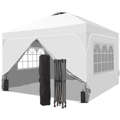 8x8 FT Pop Up Canopy with 1-Button Push, 4 Removable Sidewalls, Sandbags, Instant Canopy Tent for Outdoor Events - color: White, size: 8x8 with Sidewalls