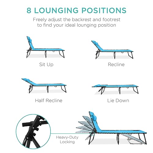 Best Choice Products Patio Chaise Lounge Chair, Portable Outdoor Folding Recliner for Lawn, w/ 8 Positions, Handles, 300lb Capacity - Light Blue - color: Light Blue