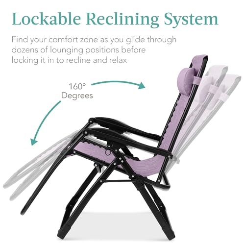 Best Choice Products Oversized Zero Gravity Chair, Folding Outdoor Patio Recliner, XL Anti Gravity Lounger w/Removable Cushion, Cup Holder, Side Tray, 350lb Capacity - Lavender - color: Lavender