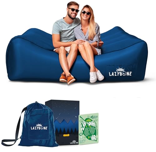 Chillbo Inflatable Couch – Unique Designs - No-Pump Setup, Ripstop Polyester, Stability Pegs, Fun Prints - Portable Air Inflatable Lounger for Beach, Camping, Festivals, and Tailgating - color: Royal Blue, size: X-Large
