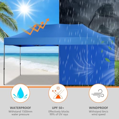 COBIZI 10x20 Heavy Duty Pop Up Canopy Tent with 6 Sidewalls Thicken Frame, Commercial Easy Up Outdoor Wedding Party Tents, All Season Waterproof Windproof with Stakes Sandbags Ropes Roller Bag, Denim - color: Denim, size: 10x20