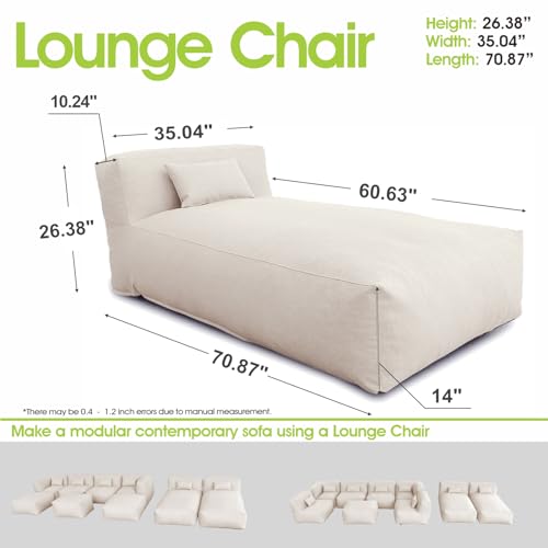 Outdoor Bean Bed Chair Sun Lounger, Outdoor Couch Sofa for Patio & Pool, Foam Filling Day Bed Furniture, Comfy Lazy Sofa for Outside, Water-Resistant Seating (Light Beige, 70'' L) - color: Light Beige, size: 70'' L Standard Back