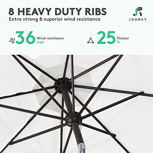 JEAREY 9FT Outdoor Patio Umbrella Outdoor Table Umbrella with Push Button Tilt and Crank, Market Umbrella 8 Sturdy Ribs UV Protection Waterproof for Garden, Deck, Backyard, Pool (Creamy-white) - color: Creamy-white