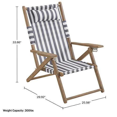 Lavish Home Beach Chair - Outdoor Weather-Resistant Wood Folding Chair with Backpack Straps - 4-Position Reclining Seat - Beach Essentials (Gray) - color: Grey, style: Set of 1