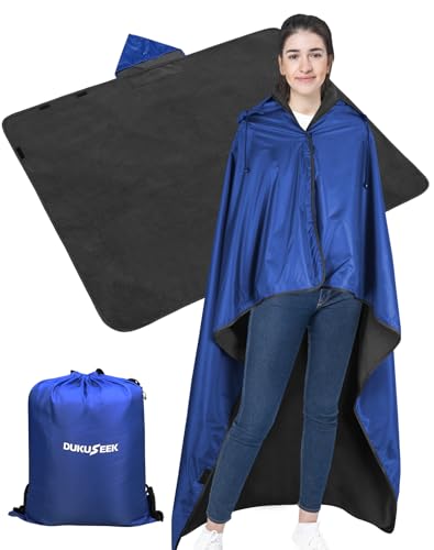 DUKUSEEK Outdoor Waterproof Stadium Blanket with Hood, Windproof Camping Blankets for Cold Weather, Sports, Yard, Soccer, Large Warm Fleece All Weather Blankets, Dark Blue 59"x56" - color: Dark Blue