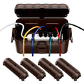 RESTMO 5-Piece Outdoor Waterproof Electrical Box Set – 12.5" x 8.5" x 5" Large & 7.1" x 2.3" x 2.3" Small, Weatherproof Boxes for Power Strip, Outlet, Plug, Socket, Timer, Holiday Light, Brown - color: Brown