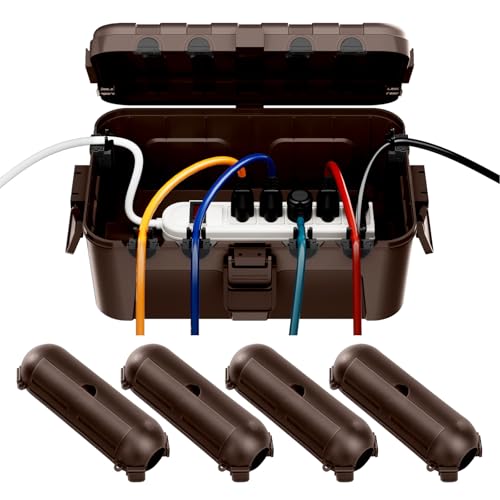 RESTMO 5-Piece Outdoor Waterproof Electrical Box Set – 12.5" x 8.5" x 5" Large & 7.1" x 2.3" x 2.3" Small, Weatherproof Boxes for Power Strip, Outlet, Plug, Socket, Timer, Holiday Light, Brown - color: Brown