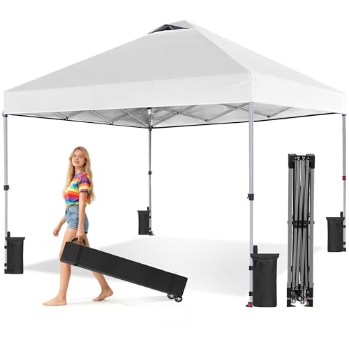 OLIXIS 10x10ft Pop Up Canopy Tent, Heavy Duty 1-Person One Push Setup, Portable Outdoor Shelter for Beach, Events, Camping Includes Rolling Carry Bag, White - color: White, size: 10 X 10 Ft