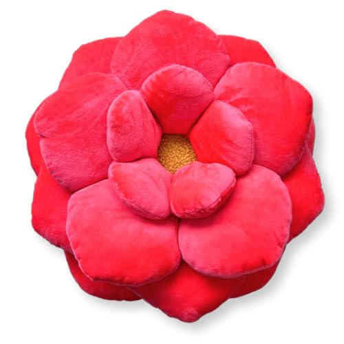 Green Philosophy Co. Camellia Plush Flower Pillow – Large Soft 3D Flower Shaped Throw Pillow, Neon Coral Decorative Pillow for Couch & Bed, for Plant Lovers - color: Neon Coral