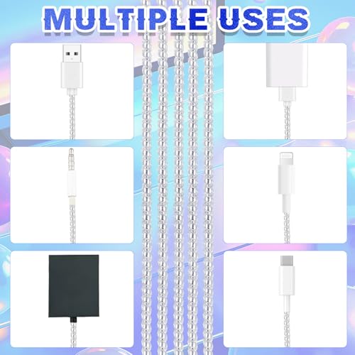 Frienda 10 Pcs Spiral Cord Protector Chargers Protector Pets No Chew Data Cable Protective Sleeve Headphone Charger Saver USB Cable Cover Wire Repair for Phone USB (Flash White) - color: Flash White