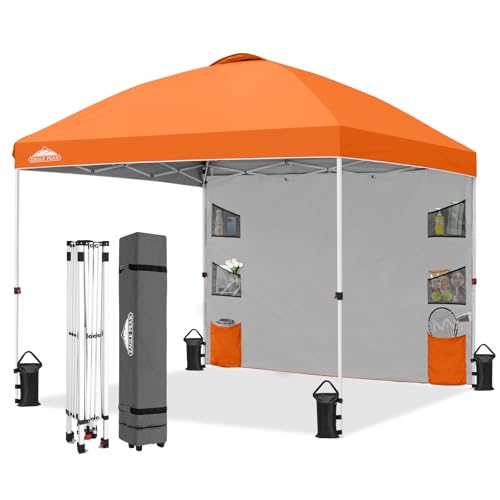 EAGLE PEAK Commercial Canopy 10x10 with Sidewall Storage, Easy OnePerson Setup Pop Up Canopy Tent with Roller Bag, Stakes, Ropes, and Weight Bags, Orange - color: Orange