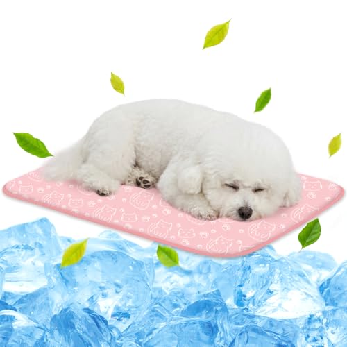 NWK Pet Cooling Mat -Q-Max>0.345 Ice Silk Cooling Mat for Dogs & Cats Portable & Washable Pet Cooling Blanket, Car Seats, Beds for Summer (Pink Cat, 27'' X 20'' X 0.3'') - color: Pink Cat, size: Medium (27'' X 20'' X 0.3'')