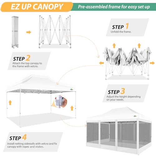 COBIZI 10x15 Canopy Tent with 4 Sidewalls,Heavy Duty Pop up Canopy with Mosquito Netting,Easy up Screen Canopy for Parties Wedding Patio Tent with Handbag,White - color: White, size: 10x15ft(standard)