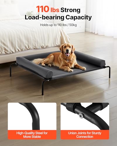 VEVOR Elevated Dog Bed for Large Dogs, Portable Raised Dog Cot with Washable Pillow, Indoor & Outdoor Pet Cooling Raised Hammock Bed with Steel Metal Frame and Breathable Teslin Mesh, XL, Gray - size: XL