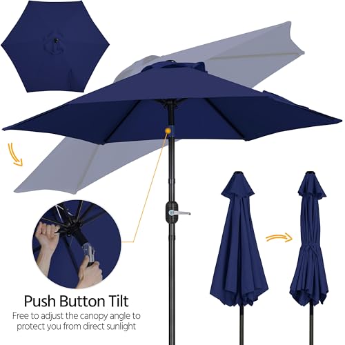 Yaheetech 2 Pack 7.5FT Outdoor Patio Umbrella Outdoor Table Umbrella w/Push Button Tilt & Crank, Yard Sun Shade UV Protection Waterproof for Pool, Market, Terrace, Beach, Outdoor Restaurant, Navy Blue - color: Navy Blue, size: 7.5FT