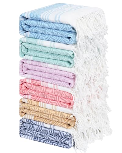 Genovega 6 Packs Oversized Turkish Beach Towel 74"x38" Thin Quick Dry Sand Free Pool Swim Towels Large XL Adult Clearance Blanket Travel Vacation Accessories Essentials Multi Dark Blue Rhombus - color: Multi Dark Blue Rhombus