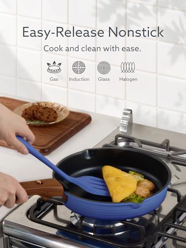 CAROTE 20Pcs Titanium Cookware Set, Pots and Pans Set Non Stick, Kitchen Cooking Set with Detachable Handle, Non Toxic Induction Cookware - Camping Cookware, Dishwasher/Oven Safe, Blue - color: Gradient Blue