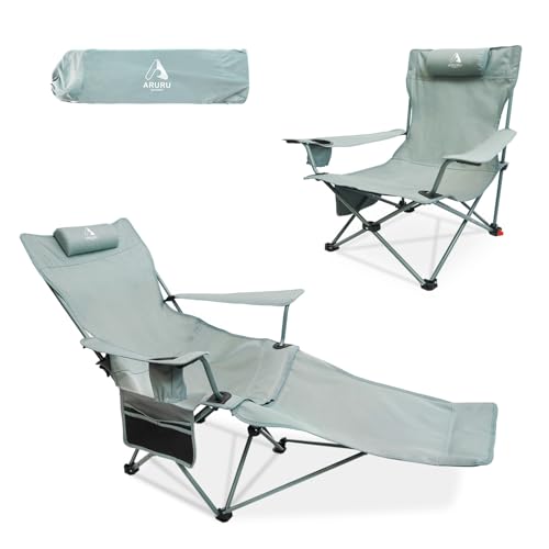 2-in-1 Reclining Camping Chair, Portable Folding Beach Lounge Chair with Footrest & Adjustable Backrest, Comfortable Lawn Chair for Adults Heavy Duty with Cup Holder for Outdoor Poolside Sports - color: Cyan, size: 1 Pack