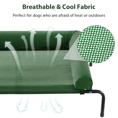 RRPETHOME Elevated Cooling Dog Bed,Raised Dog Cots Beds for Large Dogs,Outdoor Pet Bed for Large Dogs,Chew Proof Portable Cooling Pet Cot Skid-Resistant Feet,Frame with Breathable Mesh - color: light green, size: 43.0"L x 31.0"W x 8.0"Th