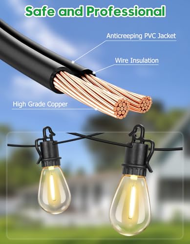 100FT Outdoor String Lights with 35 Shatterproof Patio Deals S14 Vintage Edison Bulbs E12 Sockets,2700K Dimmable Outdoor Lights,IP55 Waterproof LED String Lights for Outside, Patio Lights - size: 100FT-32+3