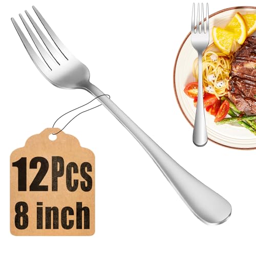 12 Piece Dinner Forks Set, Food-Grade Stainless Steel Silverware Forks, Cutlery Fork, Metal Fork for Home, Kitchen or Restaurant, Mirror Polished, Dishwasher Safe - 8 Inch - size: 12pcs-Silver