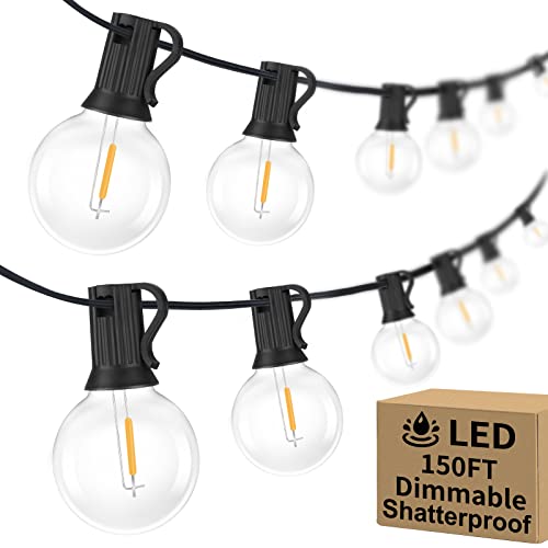 Bosceos 150FT Outdoor G40 LED Globe String Lights Dimmable Waterproof Shatterproof Light Strings with 75 Bulbs Connectable Commercial Hanging Lights for Christmas Patio House Backyard Balcony Party - color: Black, size: 150FT-Warm White