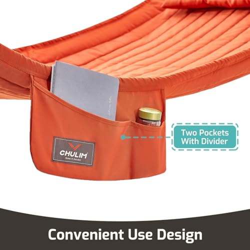 CHULIM Double Quilted Fabric Hammock with Hardwood Spreader Bars and Pillow 450 LBS Capacity 2 Person Large Hammock for Outdoor Patio Backyard Poolside - Terracotta - color: Terracotta