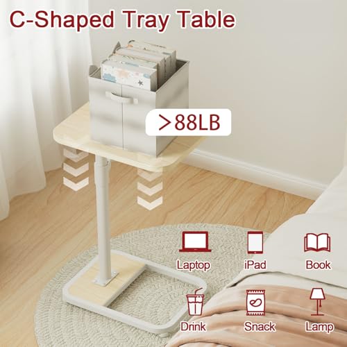 GOYLSER C Shaped End Table for Couch, Height Adjustable Rotatable Couch Tray Tables Sofa Table Tv Trays for Bedroom, Natural Wooden Swivel Side Table for Small Spaces - color: Natural, style: Standard C Table
