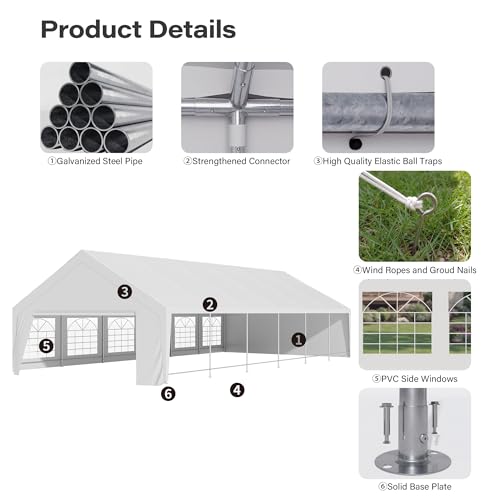 LAUSAINT HOME 20x40 Party Tent, Heavy Duty Waterproof Canopy with Removable Sidewalls & Roll-Up Door, Large White Event Shelter with Steel Frame for Wedding, Backyard, BBQ, Camping, for 50–80 People - size: 20x40
