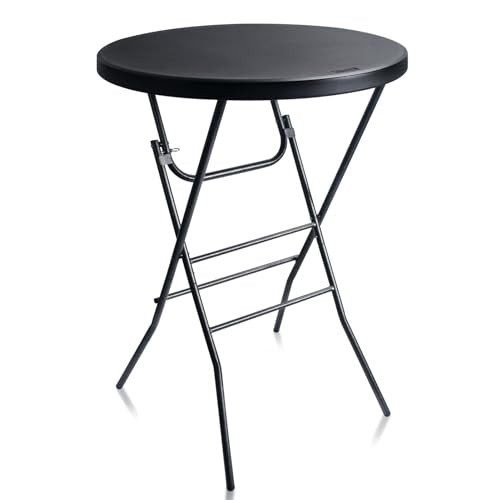 Byliable 32in Cocktail Table Black High Top Folding, Portable Bar Height Folding Table Round with Removable Carbon Black Legs, Indoor Outdoor Banquet for Parties, Commercial, Speech - color: Black, size: 32×43 in