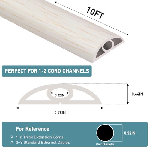 Floor Cord Cover Self Adhesive Cord Hider Floor Extension Cord Covers for Floor Power Cord Protector Cable Management Prevent Cable Trips Cable Cavity 0.32" W x 0.32" H (Beige Wood, 10Ft) - color: Beige Wood, size: 0.79" x 10'