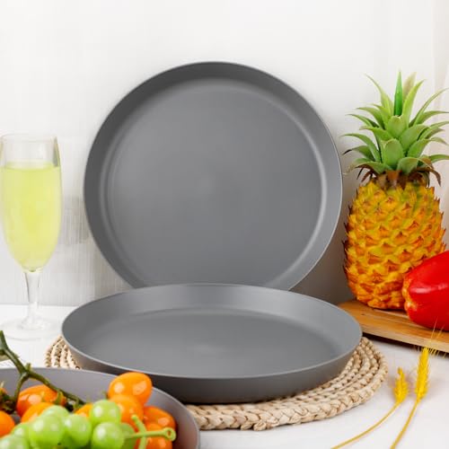 EI 18pcs Dark Grey Wheat Straw Plates Set,Unbreakable Deep Dinner Plates,Reusable Heavy Duty Plastic Plate,Lightweight Salad Plate for Camping,Kitchen,Picninc - color: Dark Grey Wheat Straw Plates
