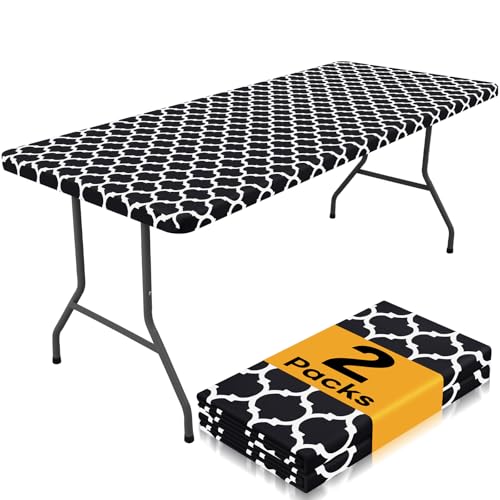 Smiry 2 Pack Rectangle Table Cloth 4 Foot, Waterproof Elastic Fitted Tablecloths, Windproof Washable Polyester Table Cover for Picnic, Camping, Outdoor (Black, 30"x48") - color: Black, size: 30"x48"