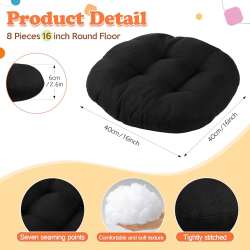 Fumete 8 Pcs 16 Inch Round Floor Cushions for Kids and Toddlers, Flexible Seating Classroom Furniture Floor Pillow for Home, Daycare, Preschool, Yoga and Meditation (Black) - color: Black