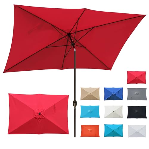 Blissun Rectangular Patio Umbrella, Table Market Umbrella with Tilt and Crank, Outdoor Umbrella for Garden, Deck, Backyard, Pool and Beach - color: Red, size: 6.5 x 10 FT
