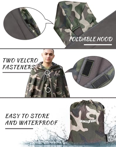 DUKUSEEK Hooded Stadium Blanket, Camouflage Waterproof Windproof Outdoor Fleece Blanket - Large (79x56), Portable, Wearable, Warm for Outdoor Hunting, Sporting Events… - color: Camouflage