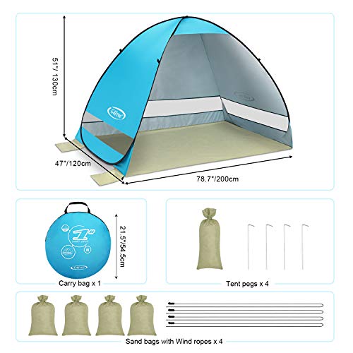 G4Free Large Pop up Beach Tent for 3-4 Person, UPF 50+ Automatic Sun Shelter Canopy Portable Outdoor Cabana Sun Umbrella - color: B-Blue