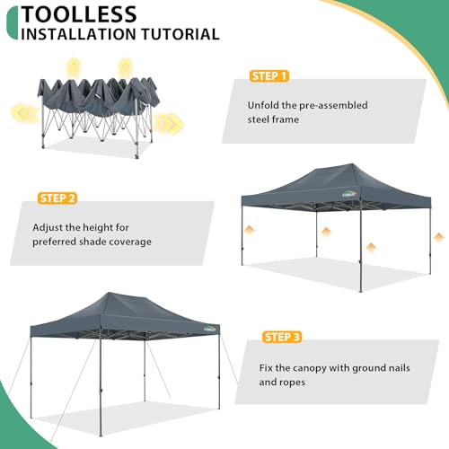COBIZI 10x15 Heavy Duty Pop Up Canopy Tent with 4 Sidewalls Thicken Frame, Commercial Easy Up Outdoor Wedding Party Tents, All Season Waterproof Windproof with Stakes Sandbags Ropes Bag, Gray - color: Gray, size: 10x15