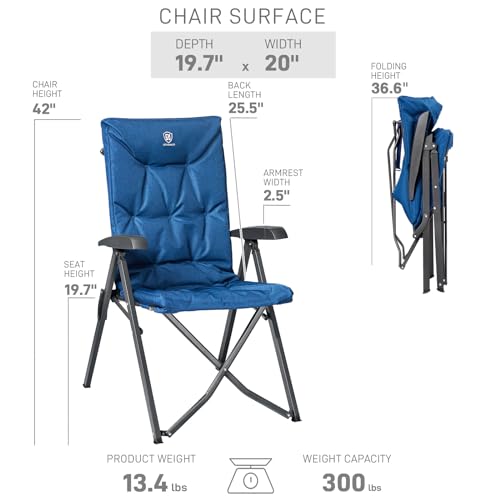 EVER ADVANCED Folding Padded Camping Chair 4 Positon Adjustable Recliner with High Back Support Portable for Adults, 300lbs Weight Capacity, Blue - color: Blue