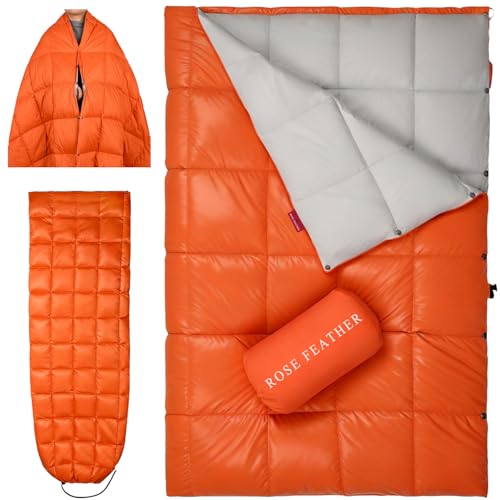 Down Camping Blanket - Lightweight, Packable, Warm & Puffy Outdoor Travel Quilt for Sleep, Hiking, Backpacking, Stadium, Festivals, Water-Resistant Sleeping Bag 55"x79" - color: Sunset Orange, size: 1LB 6OZ / 79" x 55"