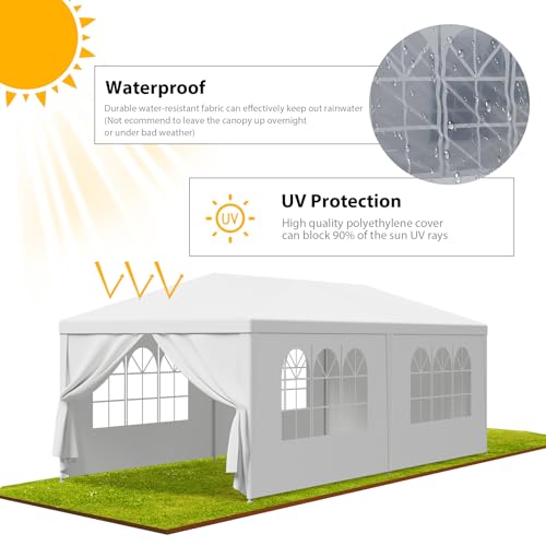 LEMY Gazebo Tent, Outdoor Canopy Shelter with Removable Sidewalls and Windows, Waterproof Heavy Duty Canopy for Patio, Garden, Party Wedding, 10' x 20', White - size: 10' x 20'