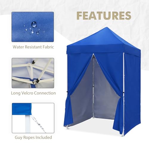 EAGLE PEAK 5x5 Instant Canopy with 4-Side Wall Panels, Small Pop up Portable Canopy Tent with Carry Bag, Light Weight Sun Shelter for Sports, Camping and Beach, Blue - color: Blue