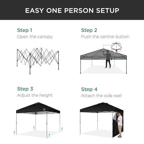 Best Choice Products 10x10ft Pop Up Canopy Tent with Sidewall, 1 Person 1 Minute Set Up, Carry Case, 4 Weight Bags - Black - color: Black, size: 10x10ft w/ Sidewall