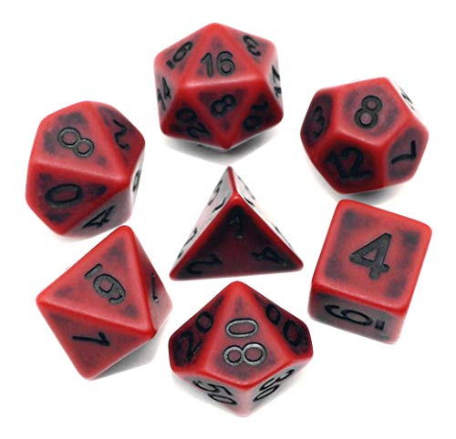 DND Dice Set Ancient RPG Dice for Dungeons and Dragons(D&D) Pathfinder MTG Tabletop Role Playing Game Polyhedral 7-Die Dice Group (Scarlet) - color: Scarlet
