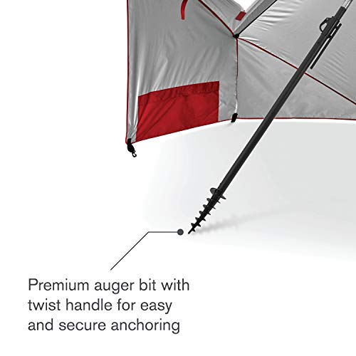 Sport-Brella Premiere UPF 50+ Umbrella Shelter with Patented Side Panels and Tilt Mechanism, Heavy-Duty 1.25 Inch Center Pole, Auger Anchor for Sand and Grass - color: Red / White / Blue Stripe, style: REG