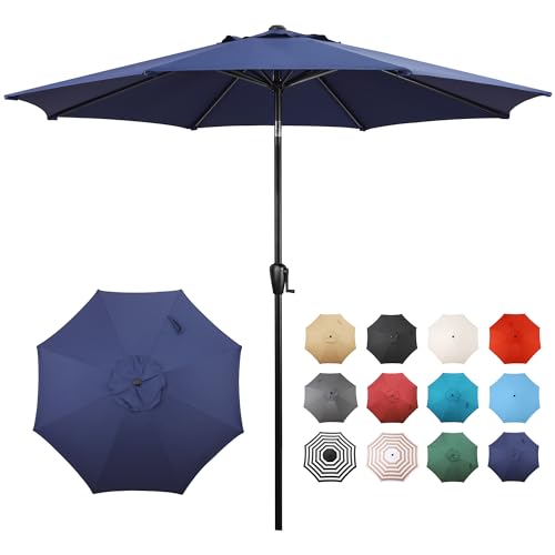Sun-Ray 9' Round Patio Umbrella with Push-Button Tilt and Hand Crank Lift System, Market Umbrella for Porch, Deck, and Patio - color: Navy
