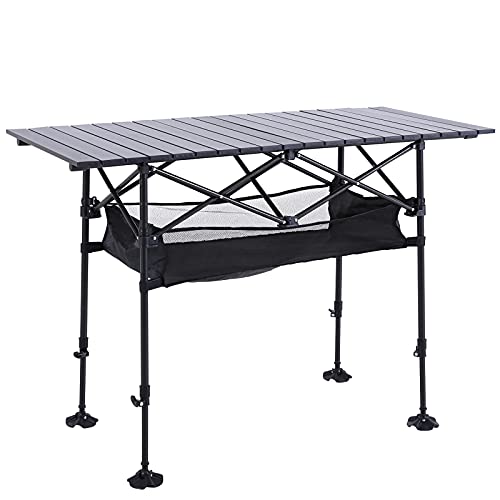 ALPHA CAMP Camping Table Outdoor Portable Adjustable Aluminum Table with Storage for Grill Travel Picnic Beach BBQ Backyards
