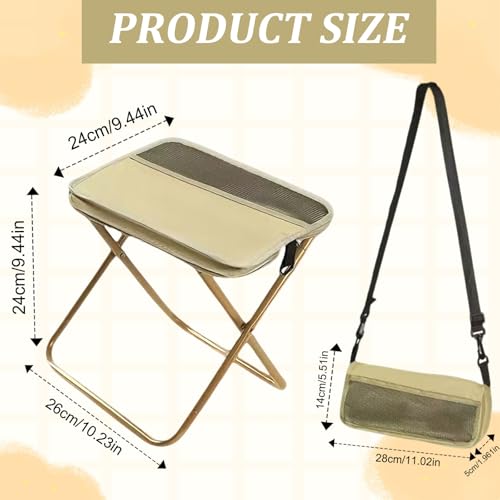 Collapsible Stool Folding Stool for Adults, Foldable Backpack Stool Portable Chair Heavy Duty Compact Travel Camping Stool with Storage Pocket, Portable Folding Seat for Fishing Hiking (Khaki, S) - color: Khaki, size: Small