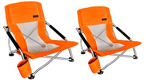 Nice C Low Beach Chair, Beach Chairs for Adults 2 Pack, Sling, Folding, Portable, Concert, Kids, Boat, River, Sand Chair, Sillas De Playa, with Cup Holder & Carry Bag (Set of 2 Orange) - color: Carrot_2